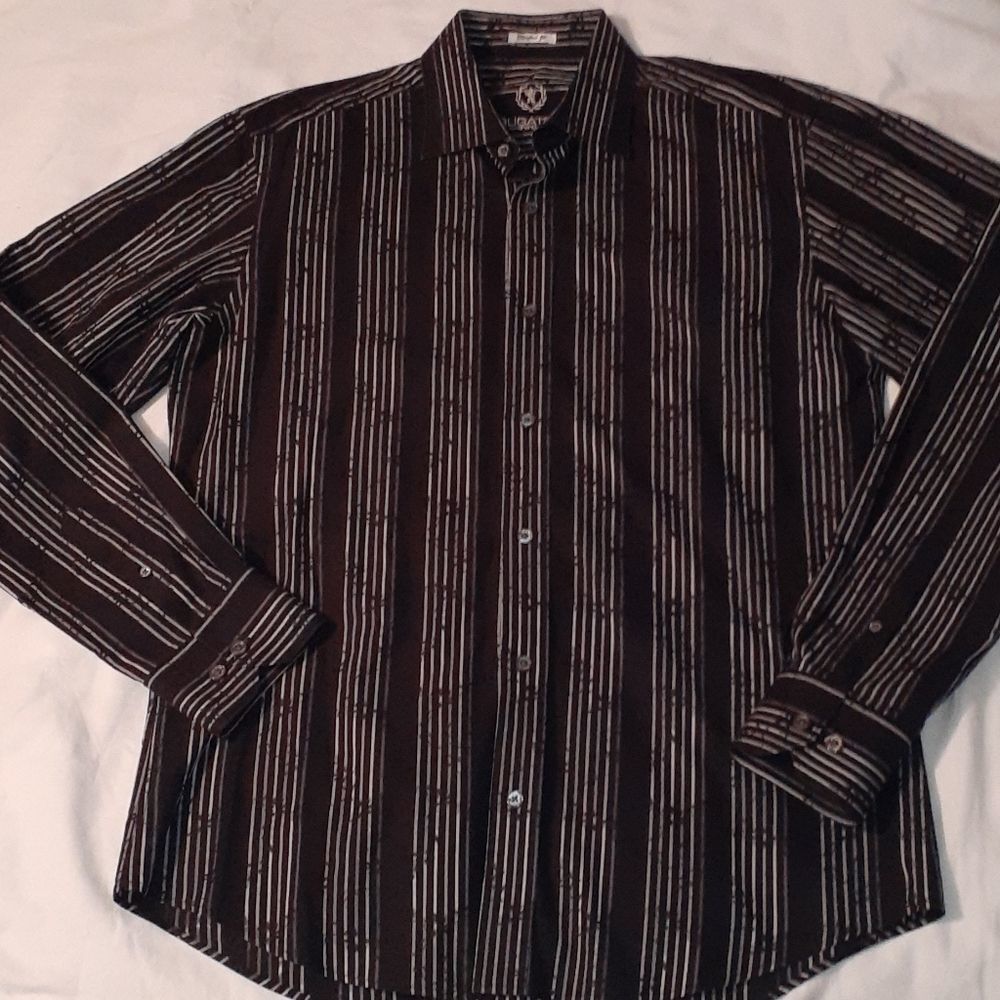 Mens Bugatchi Uomo Floral‎ Striped Dress Shirt 15½"